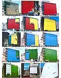 In-process photos of the application of various paint-layers on the Holland Tunnel Wall weathering mural.