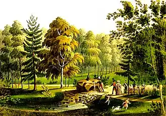 Anonymous. Landscape at the Fountain, lithograph, 1st half of the 19th century