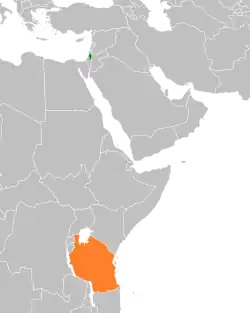 Map indicating locations of Palestine and Tanzania