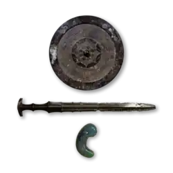 Image 41Artist's impressions of the (unseen) Imperial Regalia of Japan (from List of mythological objects)