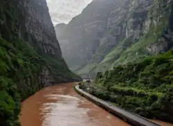 Guancunba railway station of Chengdu–Kunming railway in Dadu River Valley, Jinkouhe