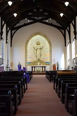 This is a photograph of the Risen Christ mosaic at the Sacred Heart Catholic Church in Darlinghurst which comprises 700,000 tiles.