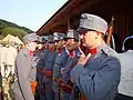 The original pike-grey service cap, with neck flap, issued to Austro-Hungarian troops during World War I. Unlike the German Bergmütze, this had a leather peak.