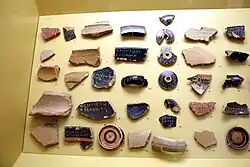 Ancient Greek ostraca, 5th century BC, Ancient Agora Museum in Athens, housed in the Stoa of Attalus