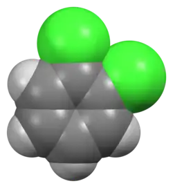 Space-filling model of the 1,2-dichlorobenzene molecule