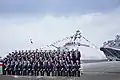 Taiwanese President Ma Ying-jeou with dignitaries, officers, and crew at Tuo Chiang's commissioning ceremony
