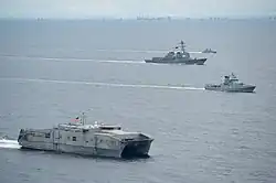 KDB Darussalam (06), KDB Afiat (20), USS McCampbell, and USNS Millinocket during CARAT 2016.