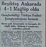 Turkish newspaper Yeni Sabah announcing the Turkish championship title of Gençlerbirliği on 16 July 1941
