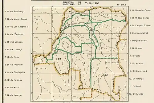 1910 districts. Lualaba replaced by Katanga