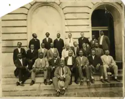 1915 Exposition Commission, in front of Kentucky State Capitol in Frankfort, Kentucky. Fourth from left is Green Pinckney Russell, others include Thomas Wendell, Anne Butler, and Dr. Edward E. Underwood