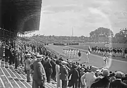 The flag and team of Estonia at the 1924 Summer Olympics in Paris (opening ceremony)