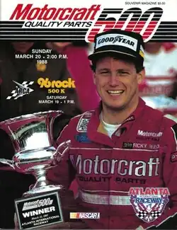 The 1988 Motorcraft Quality Parts 500 program cover, featuring Ricky Rudd.