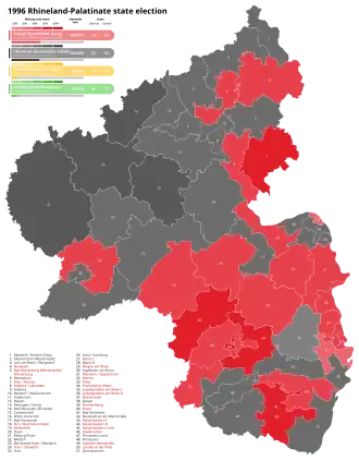 1996 Rhineland-Palatinate state election, Red is SPD, Black is CDU