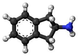 Ball-and-stick model of the 2-aminoindane molecule