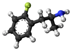 Ball-and-stick model of the 2-fluoroamphetamine molecule