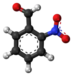 Ball-and-stick model of the 2-nitrobenzaldehyde molecule