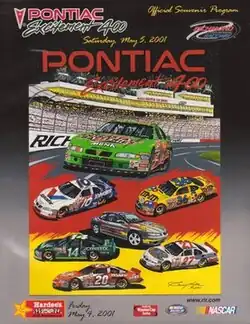 The 2001 Pontiac Excitement 400 program cover, with artwork by Garry Hill.