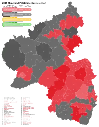 2001 Rhineland-Palatinate state election, Red is SPD, Black is CDU