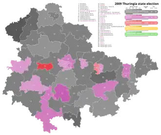 2009 Thuringian state election - Black is CDU, Pink is Left, Red is SPD