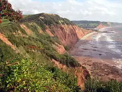Peak Hill cliff face with view to Sidmouth Beach
