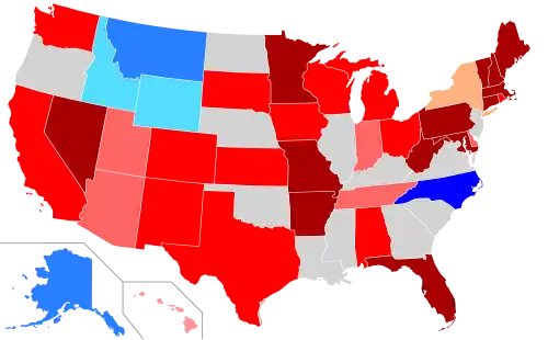 Net changes to lower house seats after the 2014 elections &nbsp;&nbsp;&nbsp;&nbsp;&nbsp;+1 Rep seat &nbsp;&nbsp;&nbsp;&nbsp;&nbsp;+2 Rep seats &nbsp;&nbsp;&nbsp;&nbsp;&nbsp;+3–5 Rep seats &nbsp;&nbsp;&nbsp;&nbsp;&nbsp;+6–60 Rep seats &nbsp;&nbsp;&nbsp;&nbsp;&nbsp;+1 Dem seat &nbsp;&nbsp;&nbsp;&nbsp;&nbsp;+2 Dem seats &nbsp;&nbsp;&nbsp;&nbsp;&nbsp;+3 Dem seats &nbsp;&nbsp;&nbsp;&nbsp;&nbsp;+1 Con seat