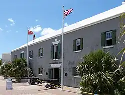 Two RBL 40-pounder Armstrong guns displayed at St. George's Foundation's UNESCO World Heritage Centre (a former Ordnance Stores warehouse), St. George's Town,. Originally used as mobile guns for defending areas of Bermuda's South Shore without fixed coastal artillery, they were soon replaced and became part of a saluting battery at Fort Victoria before being set into a wharf as bollards