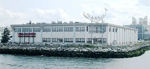 Legal Sea Foods Quality Control Center and corporate headquarters as seen from Boston Harbor in 2014
