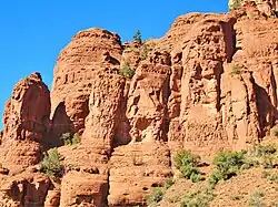 The chapel is surrounded by numerous sandstone formations