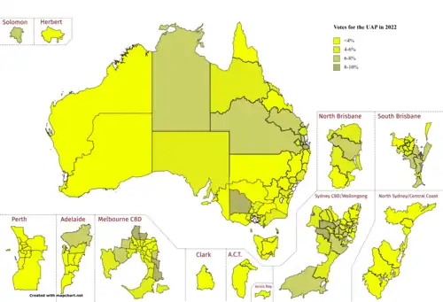 United Australia Party vote share by electorate
