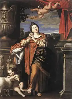 Agnes of Rome with angels and a lamb
