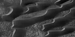 Close view of sand dunes, as seen by HiRISE under HiWish program