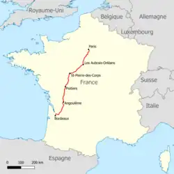 Map of Paris–Bordeaux line