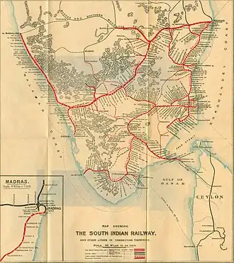 Map of Malabar Railway taken from Illustrated Guide to the South Indian Railway, printed by Hoe and Coat the 'Premier Press', Madras, 1913