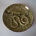 Wall plate, c. 1900, coloured and mottled glazes in Palissy style