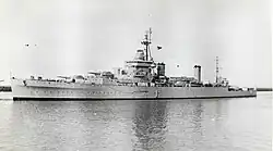 Front side view, note triple 6in gun turrets