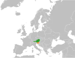 Map indicating locations of Austria and Slovenia
