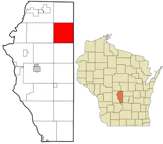 Location in Adams County and the state of Wisconsin.