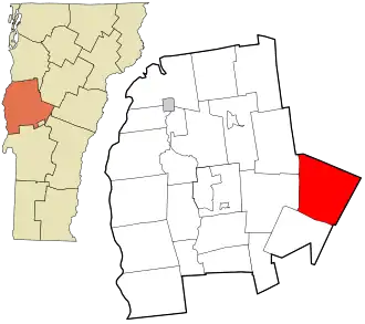 Location in Addison County and the state of Vermont.