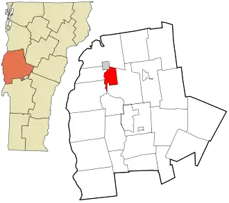 Location in Addison County and the state of Vermont.