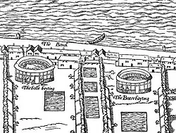 London bear and bull baiting ring South Bank, 1561 (Agas)