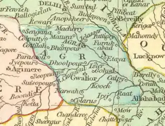 Agra Subah depicted in map of Mughal Empire by Robert Wilkinson (1805)