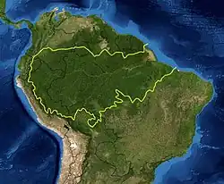 Image 29A map of the Amazon rainforest ecoregions. The yellow line encloses the ecoregions per the World Wide Fund for Nature. (from Ecoregion)