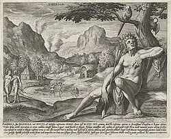 Engraving by Jan Sadeler, 1581, with a peaceful scene behind
