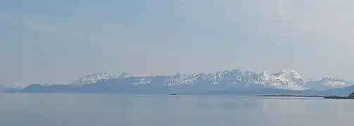 View from Harstad towards the Vågsfjord and Andørja island; May 2008