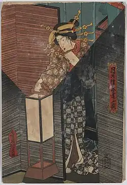 Ukiyo-e print showing an andon being carried indoors