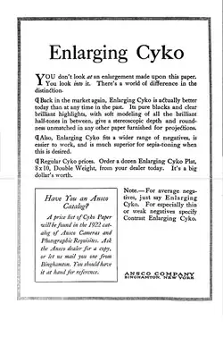 Advertisement for Cyko photographic paper, 1922.
