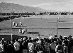 A baseball game at Manzanar. Picture by Ansel Adams, c. 1943.