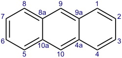 Skeletal formula and numbering system of anthracene