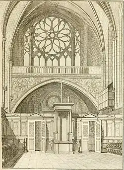 The carved stalls placed in the chapel by Henry II, destroyed in 1793