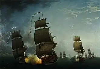 Battle of the French frigates Junon and Gentille against the English ship Ardent and the English frigate Fox, August 17, 1779